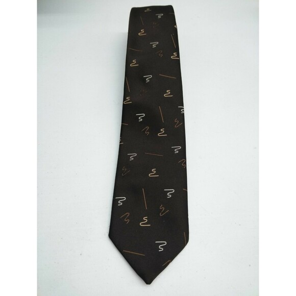 Vtg Lot of 2 Oscar de La Renta Silk Necktie Tie Mens Geometric Red Brown Draws - Picture 8 of 11